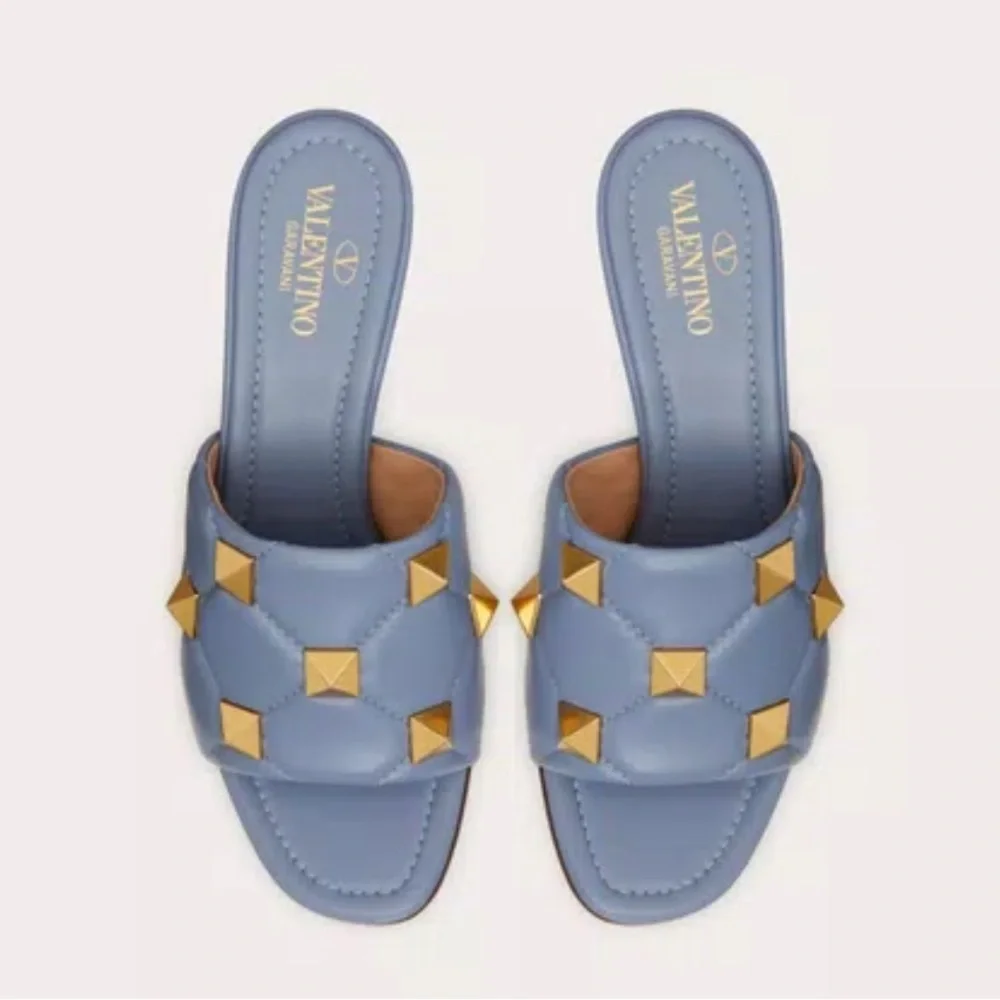 Valentino Roman Stud Flat Slide Sandal In Quilted Nappa Slipper size 38 /8 - Picture 13 of 14